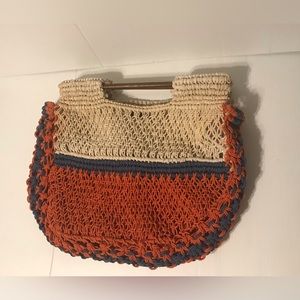 ZARA bucket bag macrame cotton crochet net tote wooden handle handbag